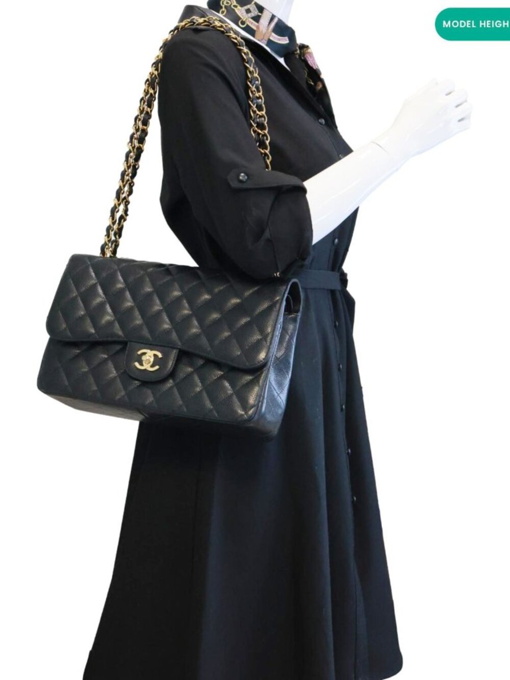 Chanel  Classic Double Flap Jumbo Quilted Caviar Leather Shoulder Bag Black - Picture 2 of 15
